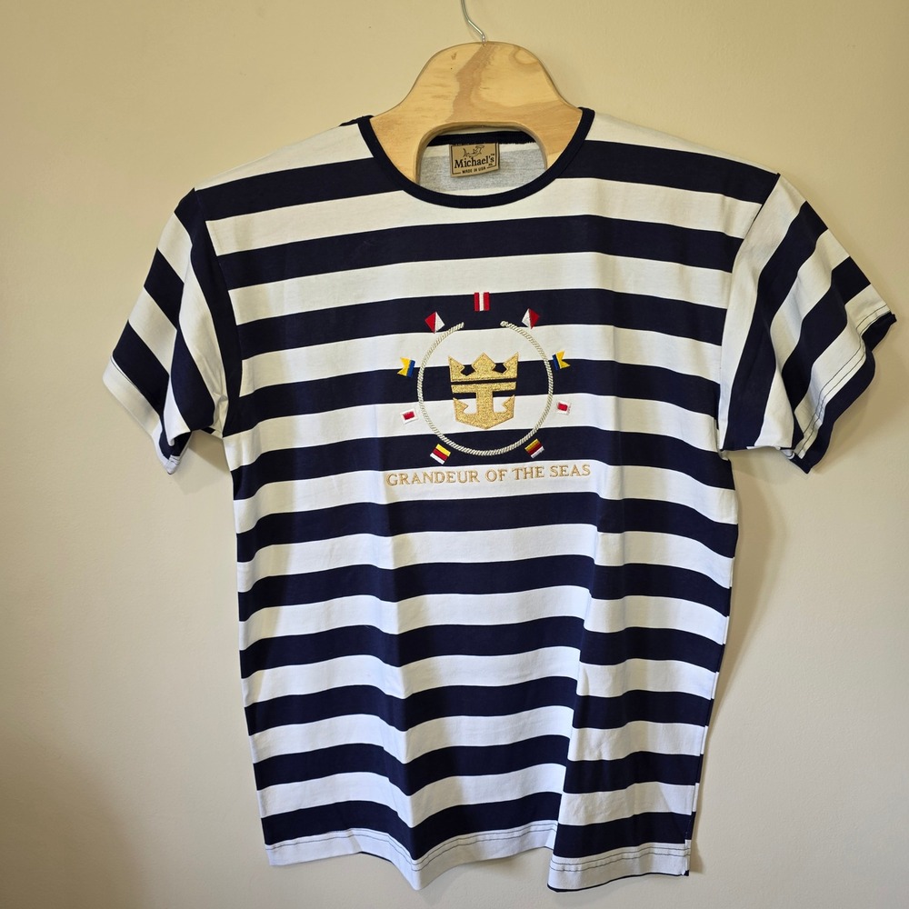 Michael's T-Shirt  XL Navy White Striped Grandeur of the Seas Nautical USA 90s